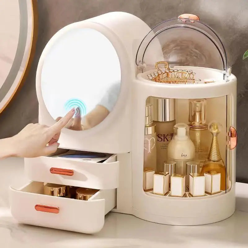 Rotating Makeup Organizers With Lamp Mirror Integrated