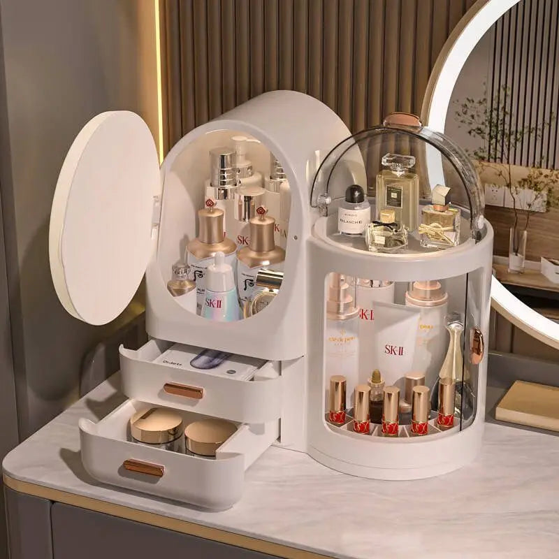 Rotating Makeup Organizers With Lamp Mirror Integrated