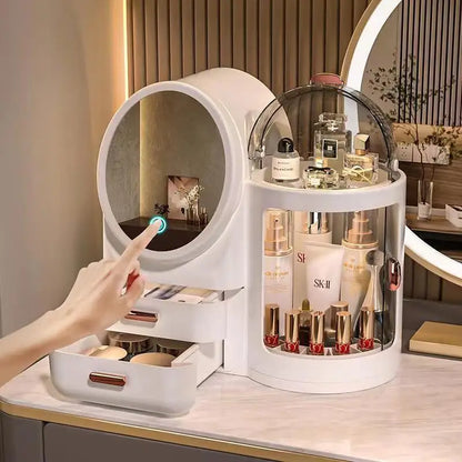 Rotating Makeup Organizers With Lamp Mirror Integrated