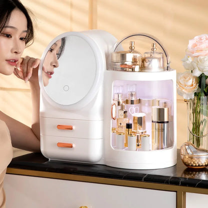 Rotating Makeup Organizers With Lamp Mirror Integrated