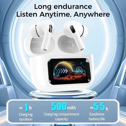 Wireless Earphones Noise Cancellation Bluetooth V5.4 Full Color Display Earphone Touch Screen With Double Mic 500mAh Charging Case