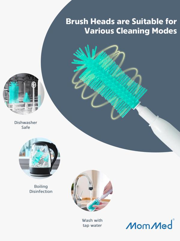 MomMed Electric Bottle Cleaning Brush, Baby Bottle Brush Cleaner Water Bottle Cleaning Kit, Nipple Brush Pacifier Cleaner Straw Cleaner Brush for Newborns,4 Packs Set