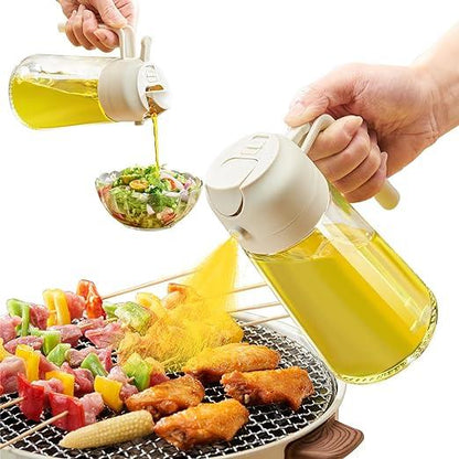 Oil Dispenser Bottle for Kitchen, 2 in 1 Olive Oil Sprayer and Oil Dispenser, Oil Spray Bottle 500ML/ 17OZ for Cooking, Kitchen, BBQ, Air Fryer, Salad, Baking(1pcs Black) Utensils Traditional