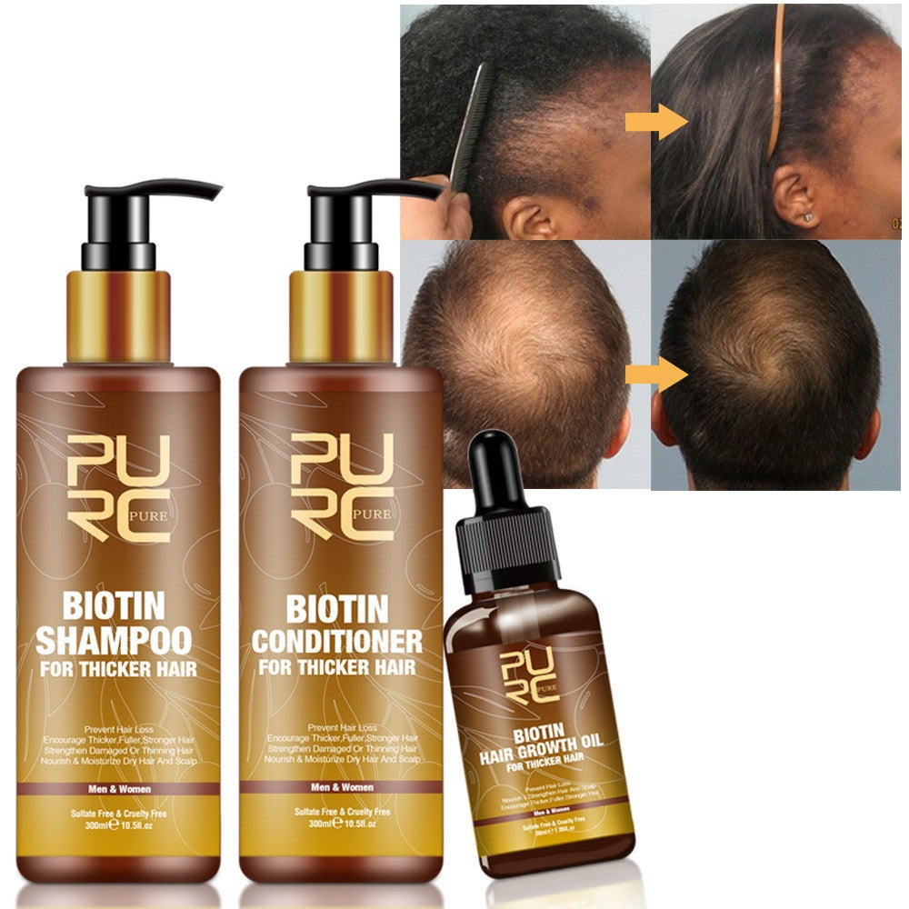 PURC Hair Care Ginger Biotin Three-piece Shampoo Conditioner Repair Dry And Frizz Essential Oil