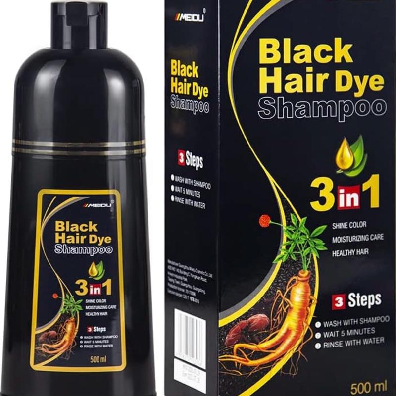 MEIDU  Black Hair Dye Shampoo for Gray Hair, Semi-Permanent Hair Color Shampoo for Women and Men, Fast Acting and Long Lasting, 3 in 1 Color dye shampoo, black , brown