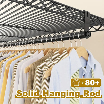 Rolling Clothes Rack With Wheels & Shoe Storage Portable Wadrobe