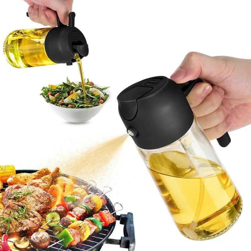 Oil Dispenser Bottle for Kitchen - 16oz / 470ml Olive Oil bottle - 2 in 1 Olive Oil Dispenser & Oil Sprayer with Brush - Oil Sprayer for Cooking, Salad, Barbecue Black